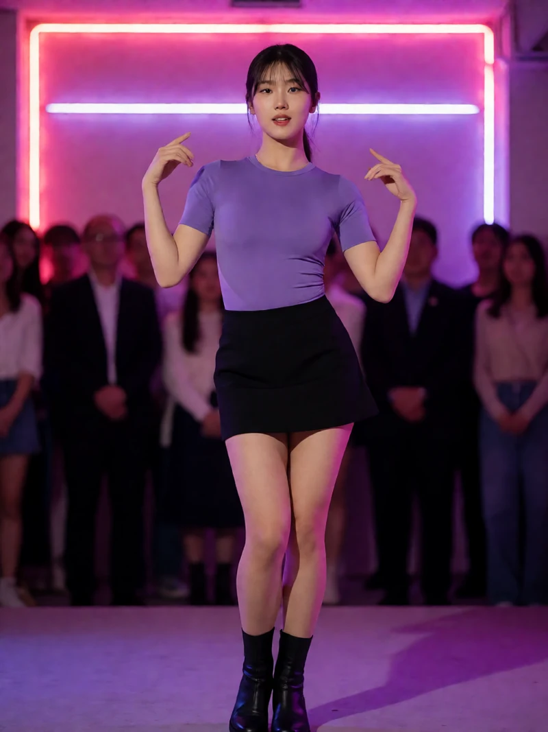 AI创作配图:霓虹夜场粉紫热舞,与本组服装和场景对应